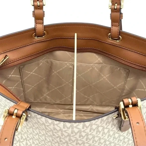 Michael Kors Medium Double Packet Tote Bag & Trifold Wallet Vanilla/Brown